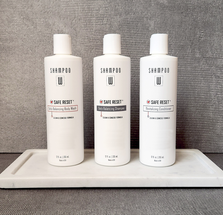 Safe Reset Trio shampoo, conditioner and body wash